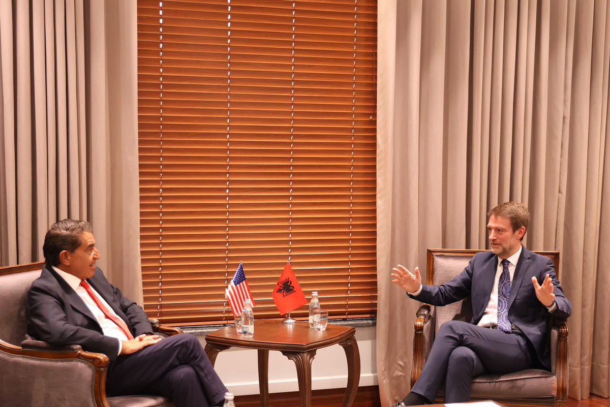 HoxhaFer's tweet photo. Pleased to meet with Paolo Zampolli @AMBZAMPOLLI, Special Envoy of the United States for Global Partnerships. 🇦🇱🇺🇸

We reaffirmed the special bond between #Albania and the #USA, and our shared determination to further deepen and broaden our strategic #partnership.

Friendship grows stronger when it creates new partnerships and opportunities, which in turn translate into closer ties, greater prosperity, and more tangible benefits for our countries and our people.

We are committed to building on the strength of this partnership by expanding cooperation in areas of mutual interest, including trade, economic engagement, and increased U.S. investment in Albania.

For us, the #transatlantic bond remains the cornerstone of our security and a vital anchor of #democratic resilience. By deepening cooperation and fostering new partnerships, we not only strengthen our shared ability to address common challenges, but also invest in a safer, stronger, and more prosperous future for both our nations.