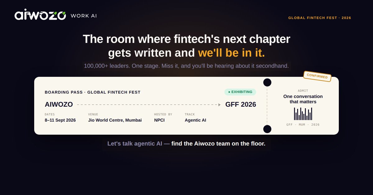 aiwozo's tweet photo. NPCI picked twenty companies for the Bharat AI Zone at GFF 2026. We're one of them.
Everyone has the same models. So we're not demoing an agent that works, but one that gets stopped.
Booth 9 · 9-11 Sep · Jio World Centre

#GFF2026 #TokenNxt #AgenticAI @NPCI_NPCI @GffFintechfest https://t.co/f46kBD1Saa