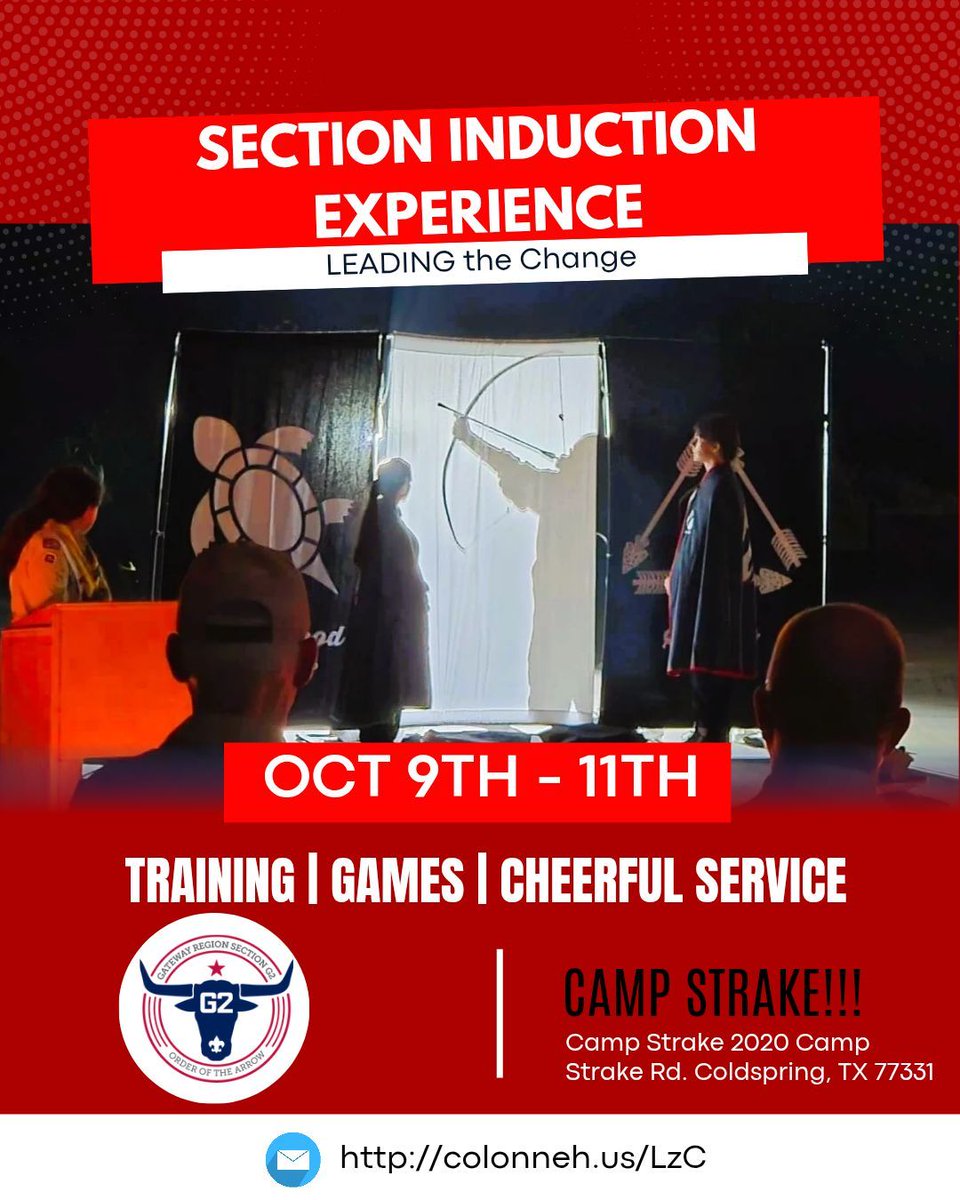 oashac's tweet photo. S.I.E. is a new event taking place at Camp Strake that helps train and show Arrowmen the changes being made to the Order of the Arrow.
Sign up now at-
https://t.co/0UAsazrgvP
#ColonnehLodge137 #SectionInductionExperience #SHAC #SamHoustonAreaCouncil #OrderoftheArrow https://t.co/tP4v6lCwOV