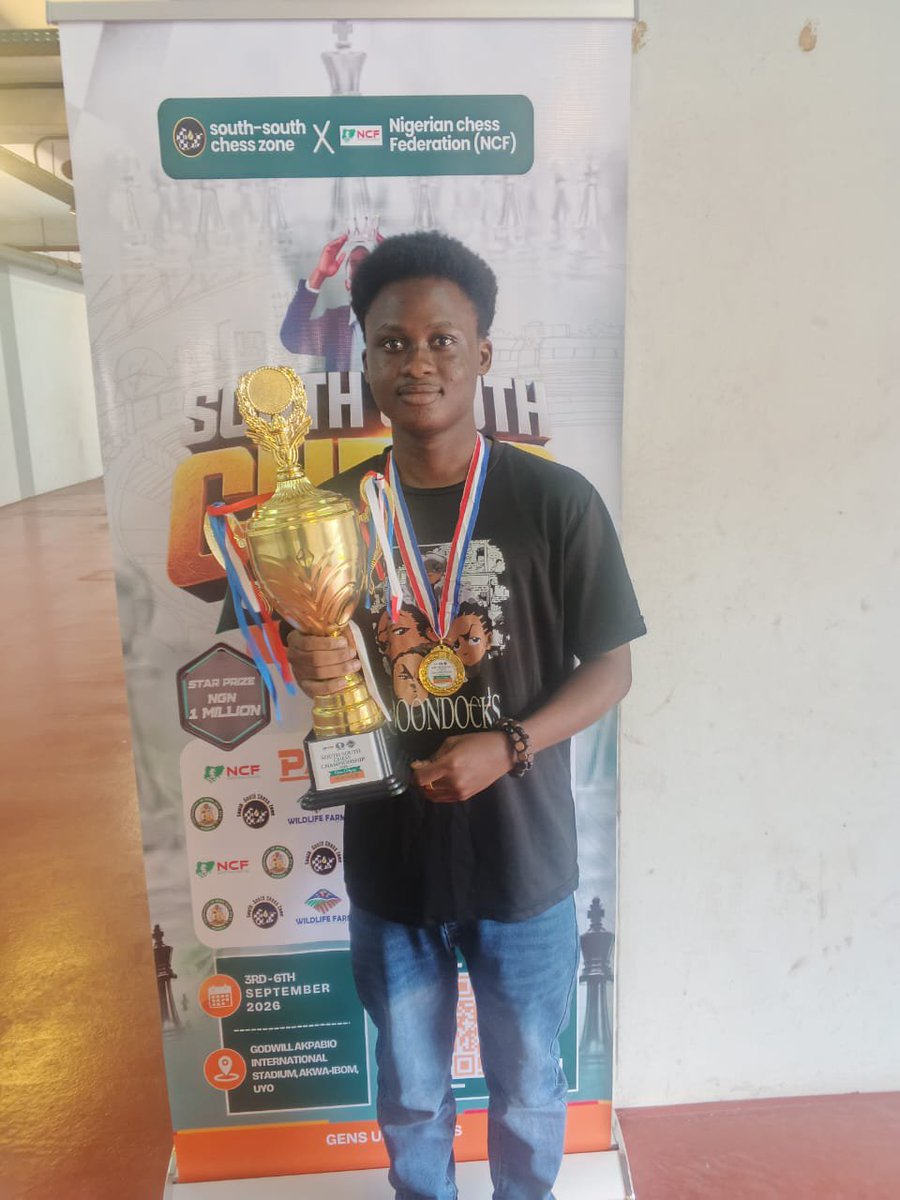 ClintonAyodele's tweet photo. After a tough outing at the South East Zonals, i had only one thing in mind: WIN SOUTH SOUTH
Round after round, i fought And now, the Nigerian National U20 Chess Champion is officially the South South Zonal Champion  ♟️🏆
The comeback was personal.

Next stop: NCC Qualifiers. 🔥 https://t.co/tVfTFLdGEW