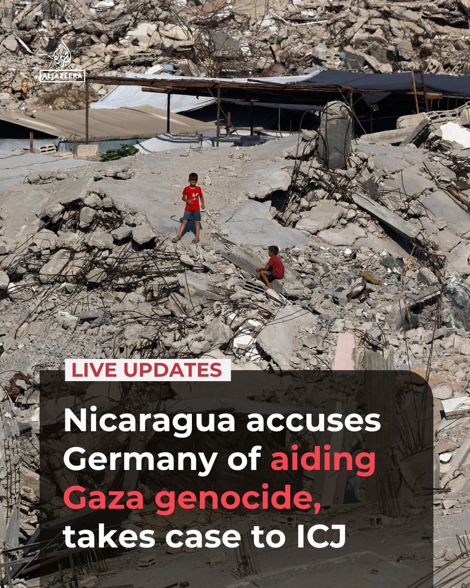 AJEnglish's tweet photo. Nicaragua has accused Germany of violating the Genocide Convention by supporting Israel during its onslaught on the Gaza Strip.

🔴 LIVE updates: https://t.co/rFxFCMZ0wc https://t.co/gn1nSasA0U