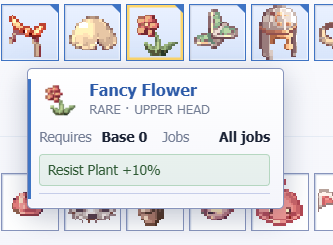 JacSappx's tweet photo. 🌸 Fancy Flower has arrived! A RARE Upper Head item requiring Base 0 and available for All Jobs. Equip it to gain Resist Plant +10%. A stylish little bloom with a useful defensive bonus! 🌿✨ @IdleROGame https://t.co/s0WU5jlk7X