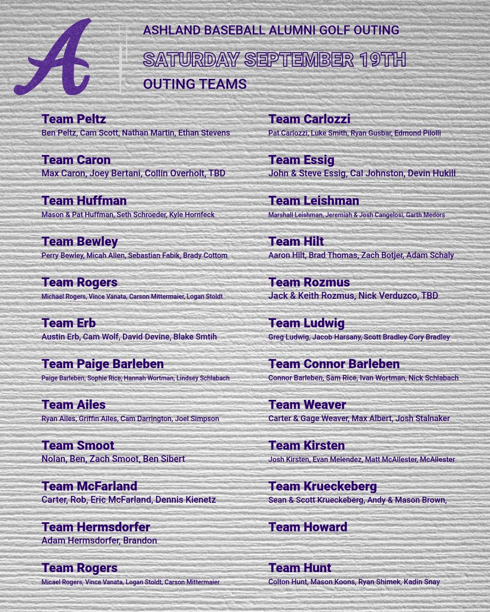 ashland_base's tweet photo. Two Teams are still available for the Golf Outing on September 19th!

Contact Coach Cottom to Register 
704-677-4803 | bcottom@ashland.edu https://t.co/rMN1UlUIU2
