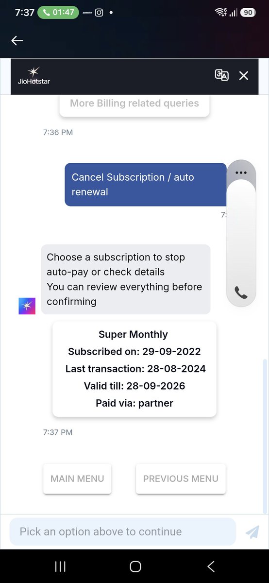 rahul2495's tweet photo. @JioHotstar i am not able to cancel subscription. I dnt knw which partner has deducted 1499 today. Plz cancel suscription and refund my 1499. I dnt need it https://t.co/BaOfrWXK3o