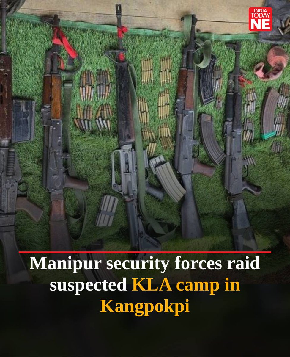 IndiaTodayNE's tweet photo. #Manipur: Security forces conducted a joint operation at Gampum village under Saikul Police Station in #Kangpokpi district on September 7, during which an unauthorised camp allegedly belonging to the suspected #Kuki Liberation Army (KLA) was raided.

The operation was jointly carried out by personnel from #ManipurPolice, CoBRA, CRPF, Mahila personnel and the Rapid Action Force (RAF).

According to the security forces, eight suspected cadres were apprehended during the operation. The forces also recovered seven automatic weapons from the camp.

https://t.co/PFsLzQQOot