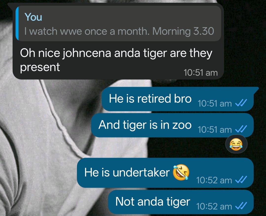 sujay_doddamani's tweet photo. Bro is watching #wwe in his own language 😂
Undertaker ❌ Anda Tiger ✅ https://t.co/kPxR2kW8dx