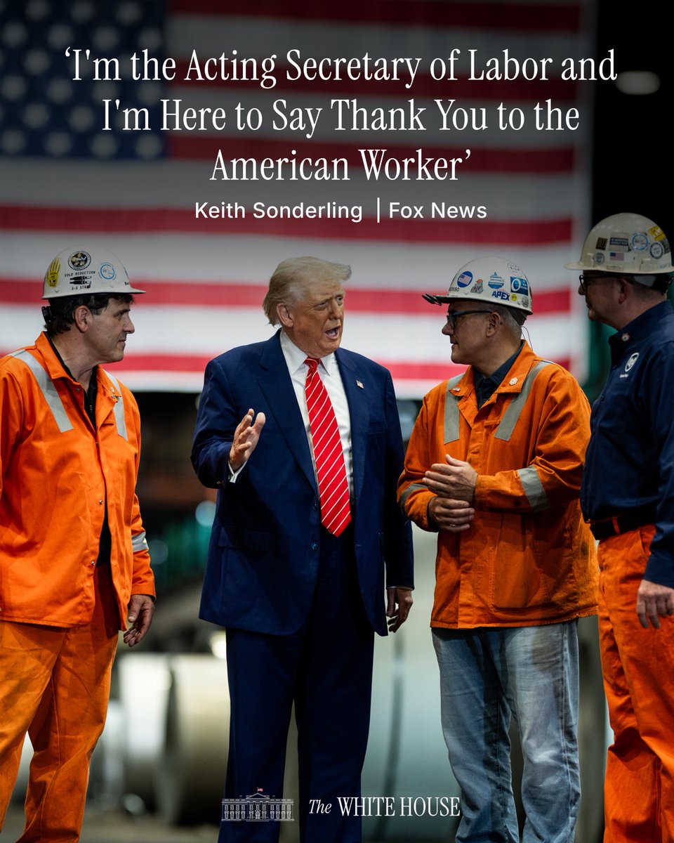 WhiteHouse's tweet photo. 🇺🇸 Acting Secretary of Labor @Sonderling47 for @FoxNews: 'At President Trump’s Department of Labor we are using Labor Day as an opportunity to recommit ourselves to ensuring that the American worker remains our nation’s greatest asset' https://t.co/OWoHVIGptP