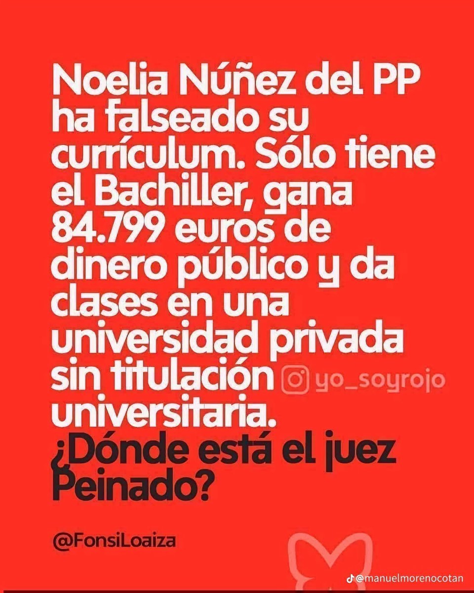 jebl_'s tweet photo. Si Noelia Núñez ha falseado su currículum, cobra 85.000 € públicos y enseña en la universidad sin título, estamos ante una estafa a la ciudadanía. Mientras a la gente de a pie le piden hasta el máster para sobrevivir, la política premia la impostura. ¿El juez Peinado? ¿Donde?... https://t.co/qgebryQRib