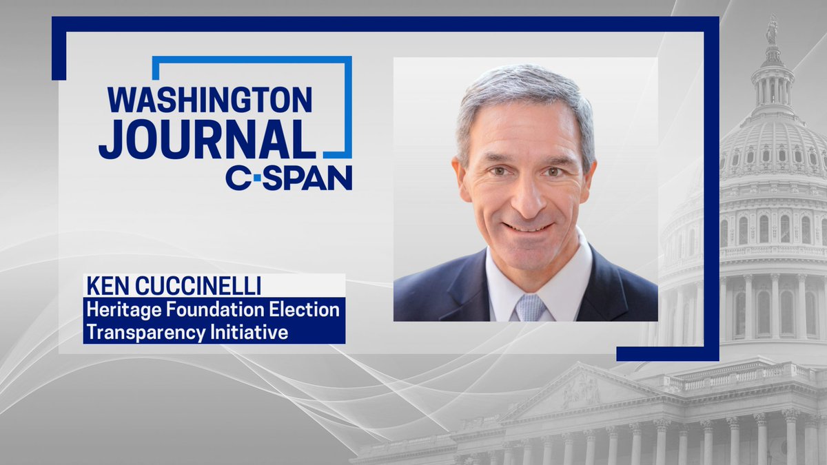 cspanwj's tweet photo. TUES| Former Trump Admin. official &amp; National Chairman of the Heritage Foundation's Election Transparency Initiative @KenCuccinelli discusses the legal fight over mail-in voting.

Watch live at 8:45am! https://t.co/frNrrgcCnA