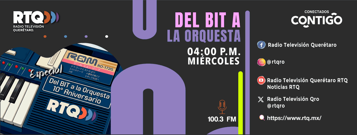 bitorquesta's tweet photo. ¡Este miércoles celebramos el 10° aniversario de #DelBITaLaOrquesta por la señal del 100.3FM de @rtqro ! Tendremos una emisión especial recordando los inicios del proyecto. ¡No se lo pierdan!

#Gamemusic #Radio #Querétaro #MúsicaDeVideojuegos https://t.co/ezIL2hqT3t