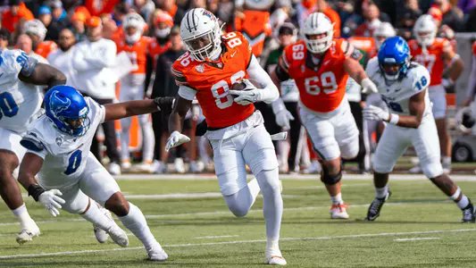 CamMellor's tweet photo. YAC leaders among FBS TEs:

Jeremiah Scoby, Bowling Green: 85
Jelani Thurman, North Carolina: 72
Joshua Long, Eastern Michigan: 60
Mikkel Skinner, Kentucky: 56
Darrin Fugitt, App State: 50
Jaden Reddell, Georgia: 47
Willie Rodriguez, Kentucky: 43
Jaleel Skinner, Louisville: 42
Patrick Overmyer, Houston: 40
Hunter Tipton, Memphis: 38
Dillon Galloway, App State: 38

📸: @BG_Football
