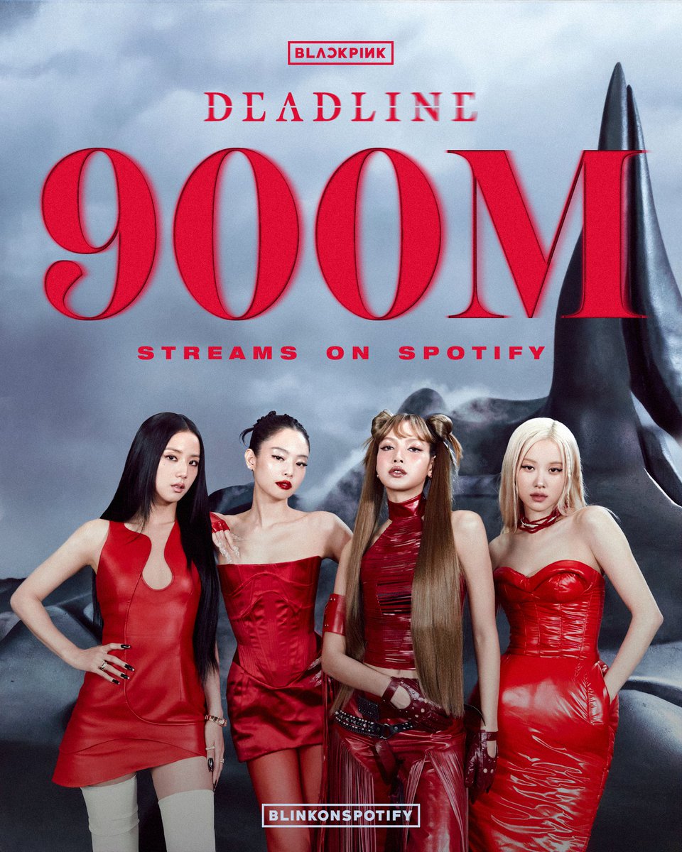 BLINKonSpotify's tweet photo. .@BLACKPINK's 'DEADLINE' has surpassed 900 million streams on Spotify.

It becomes their 7th project to hit the mark, the most for any K-Pop girl group in the platform's history. https://t.co/gpXJPiDyp6