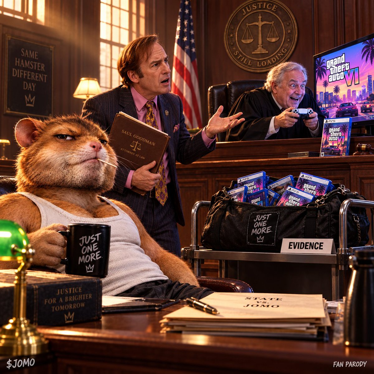 JustOneMoreJOMO's tweet photo. oh shit they got me.

saul is fighting for my freedom.
the judge is fighting the tutorial.
$JOMO 🐹
https://t.co/m9klahojdi https://t.co/UrG4J7PzOM