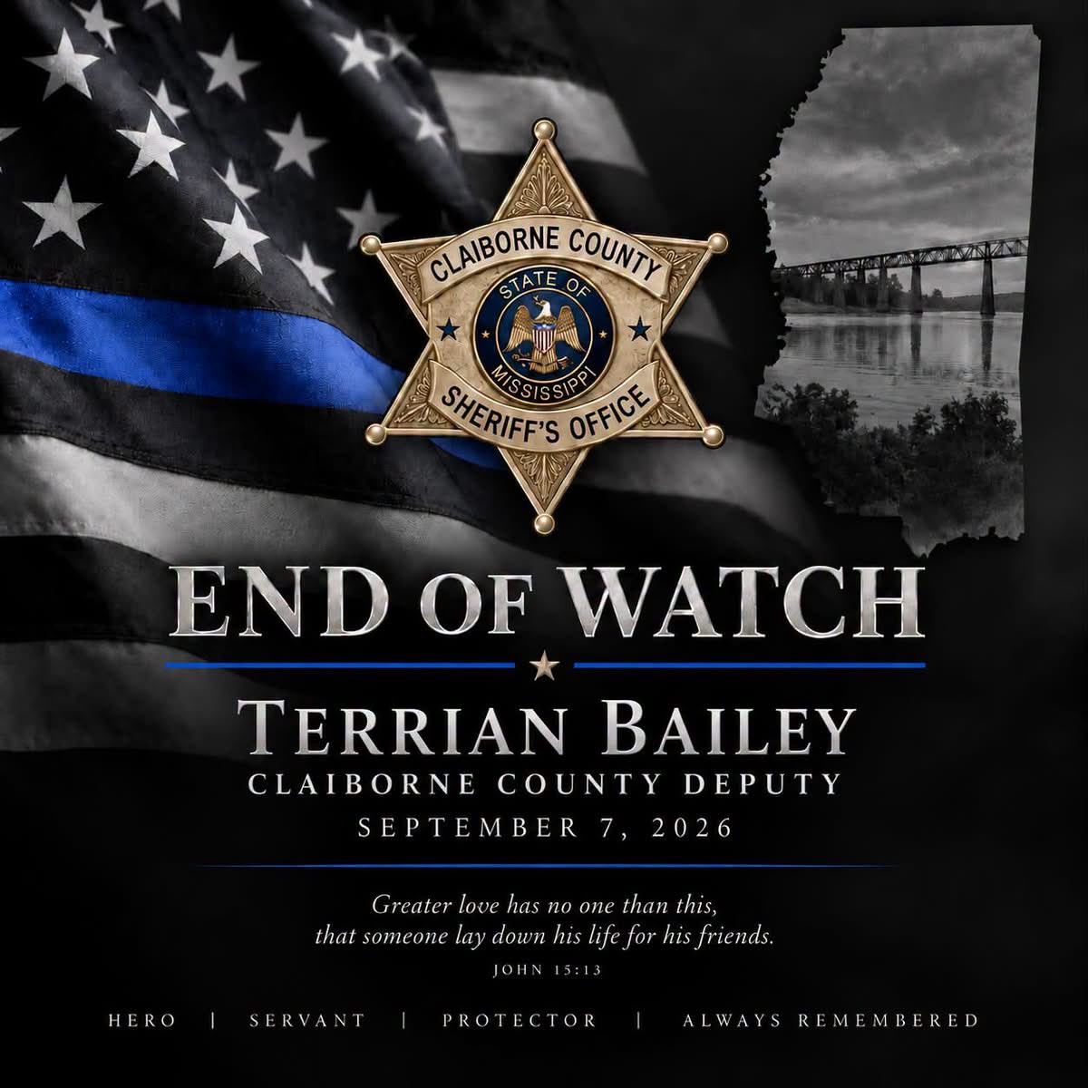 TindellSean's tweet photo. Another senseless act of violence takes the life of a law enforcement officer who was simply trying to protect and serve.   Prayers for Deputy Bailey’s wife, four children, family and friends. https://t.co/luQXguYMGJ
