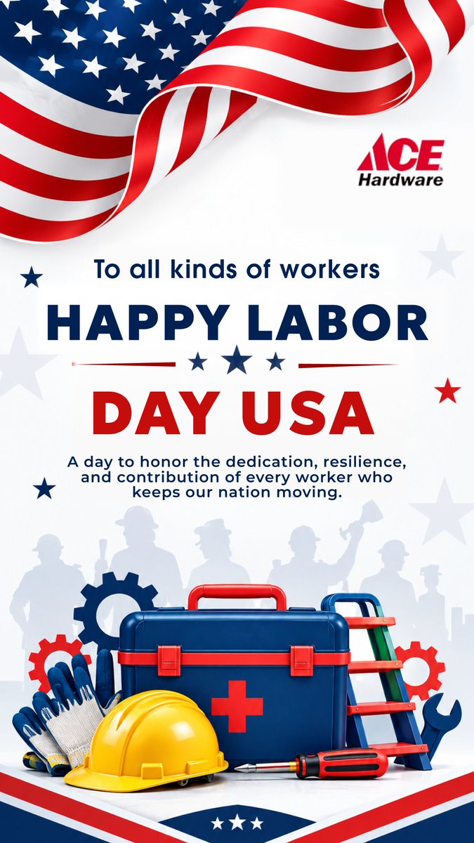 AcePlano's tweet photo. 🇺🇸 Happy Labor Day from Ace Hardware!

Today, we celebrate and appreciate all kinds of workers who contribute their dedication, resilience, and hard work to keep our communities and nation moving forward.

From skilled tradespeople... 🇺🇸

https://t.co/qOzPXFLEFO

#AceHardware https://t.co/lcwmaOhQTh