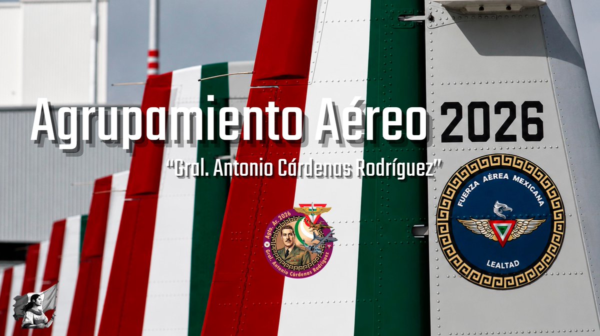 FuerzaAereaMx's tweet photo. 🇲🇽 ¡ACOMPÁÑANOS RUMBO AL DESFILE! 🇲🇽

El Agrupamiento Aéreo 2026 "Gral. Antonio Cárdenas Rodríguez" te invita a seguir de cerca nuestro camino hacia el Desfile Militar.

Detrás de cada aeronave y cada empenaje tricolor, hay horas de adiestramiento, compromiso y amor por México.

En la #FuerzaAéreaMx estamos con ustedes y hoy más cerca que nunca a través de nuestras redes sociales oficiales.

¡Síguenos y no te pierdas el vuelo de los Soldados del Aire!