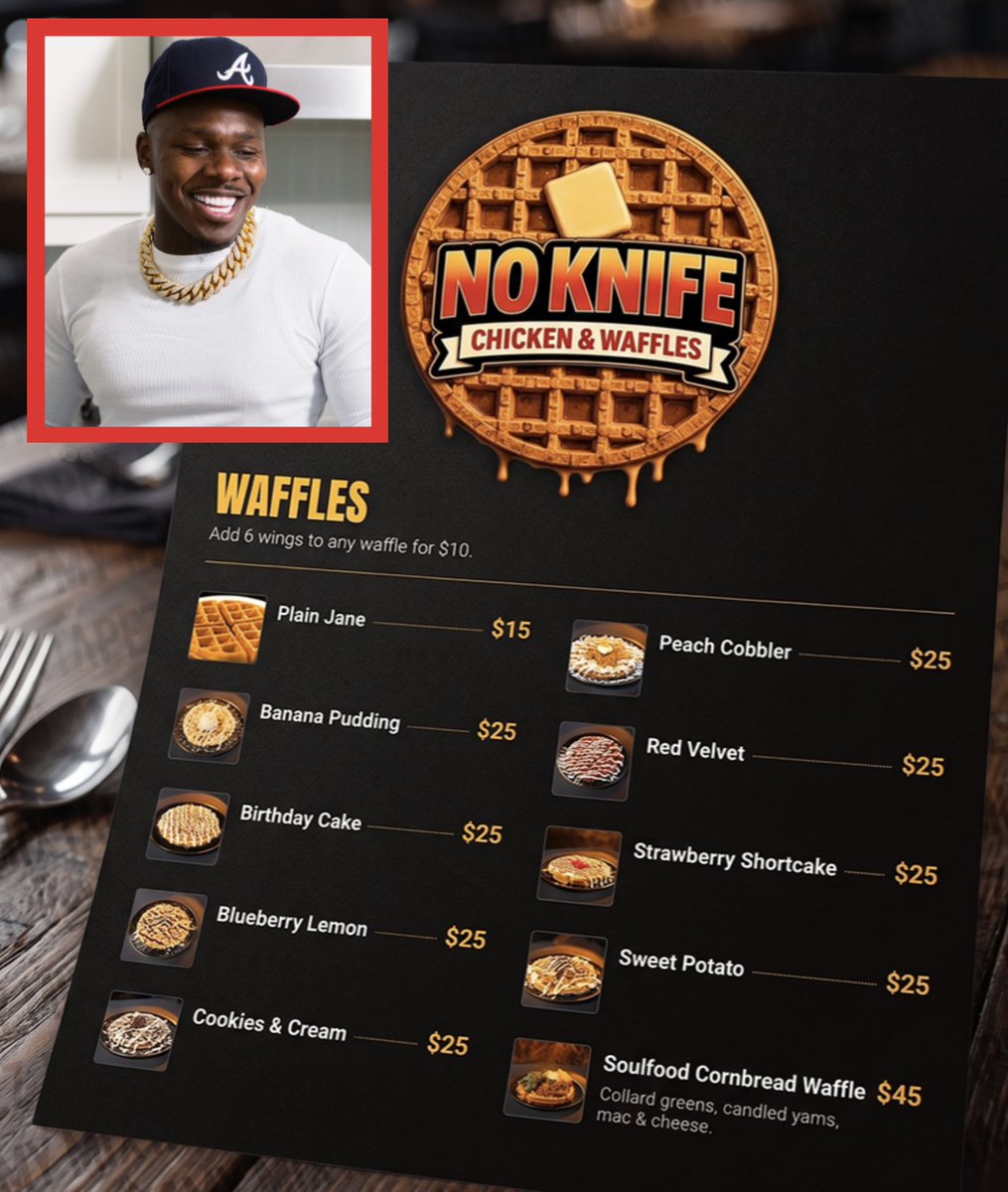 mymixtapez's tweet photo. DaBaby is going viral over the expensive prices at his newly opened restaurant, charging up to $45 for a plate of waffles 👀💸 https://t.co/p0cZfUDktI