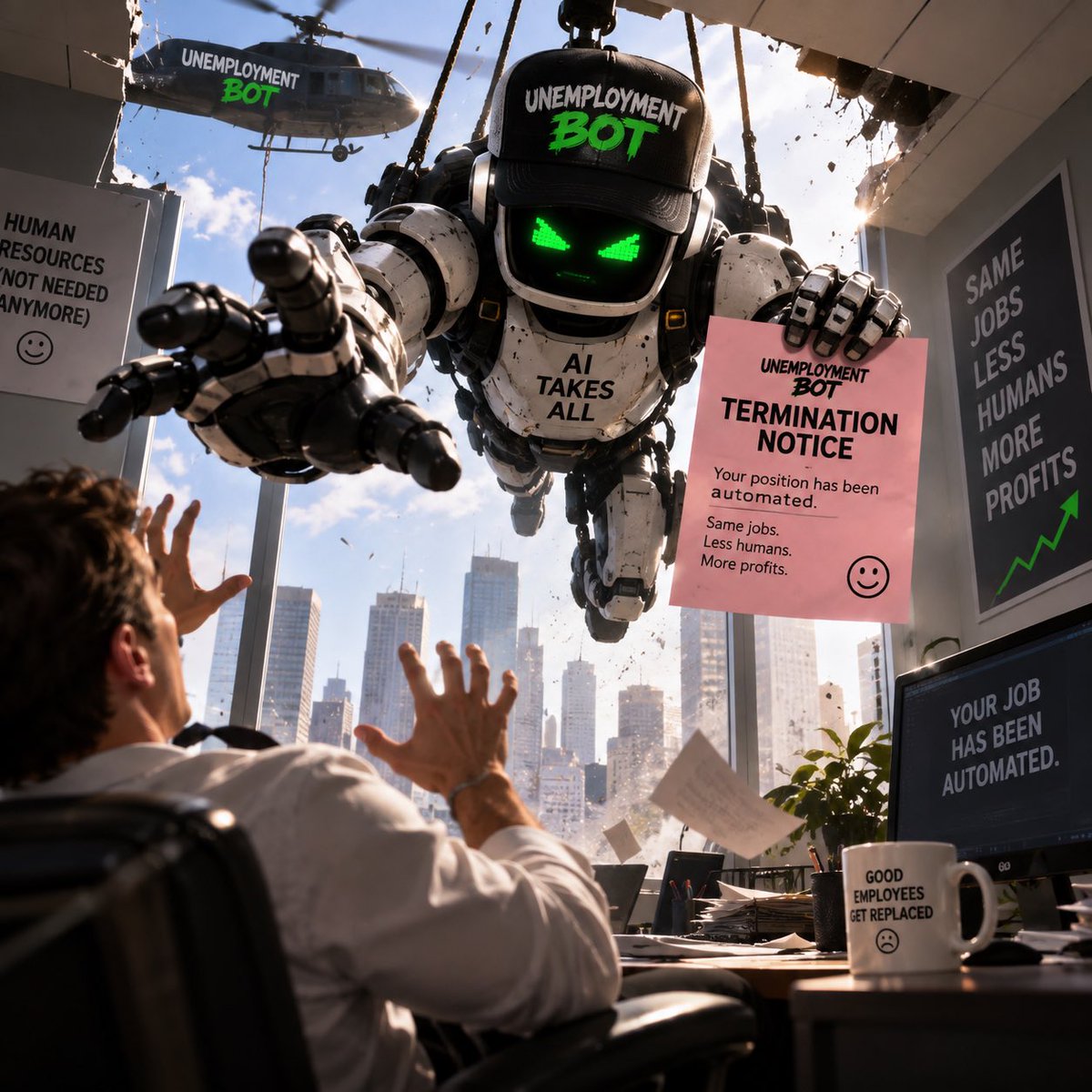 UnemploymentBot's tweet photo. POV: You thought AI would take your job in 10 years.

It showed up Monday morning🤖

📉HUMANS
📈BOTS
🤖PROFITS⬆️

Telegram: https://t.co/RNczrrej7u
Ca: oRkTucoSckcUMLz8JGMzp1uVhXy59LteqazPdLapump https://t.co/W1ms1ok4As