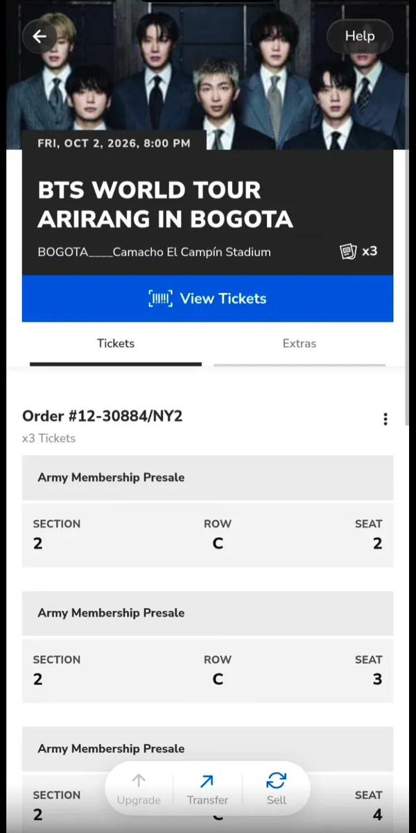 Jess_8s's tweet photo. ¡Venta de boletas para BTS Colombia! 🇨🇴💜
Vendo 4 boletas para el 2 de octubre:
• Sección 3, Fila G
• Asientos juntos
¡DM para precio y verificación! Se agradece RT/difusión 🙏 #BTSColombia #BTS #BTSConcert #BoletasBTS https://t.co/cfQ4Gkud7B