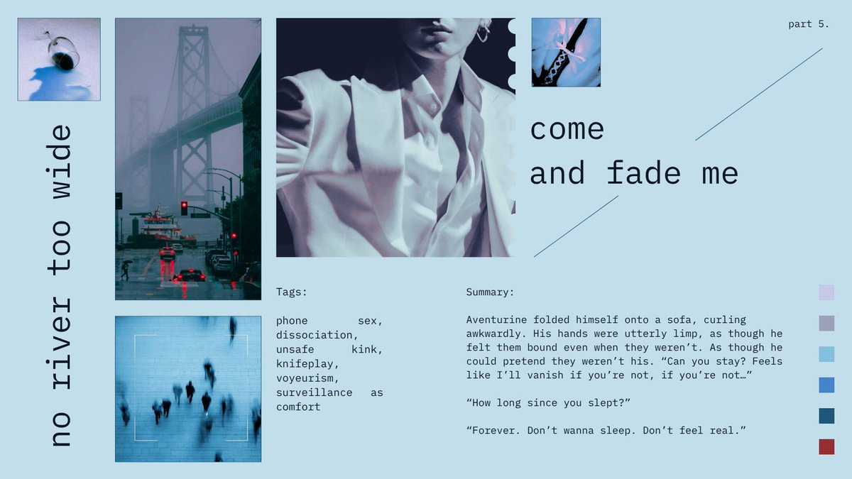 swornrival's tweet photo. come and fade me 

— ratiorine, dom/sub | explicit 
— kind of a crazy fic but not really dead dove? just crazy. read with care!  
— orgasm denial, knifeplay, dissociation, surveillance as comfort  

https://t.co/PlygyyWUjn https://t.co/vCxgcNw9lE