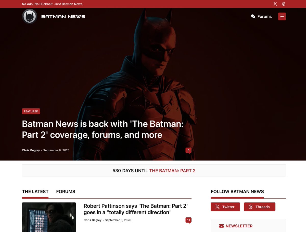 BatmanNewsChris's tweet photo. I love the red/black color scheme of the new https://t.co/C3k397rd10. I was ready to switch it up if The Batman: Part 2 used blue, for example, but it looks like they're sticking with red for the sequel too https://t.co/OpoiBFQd6s