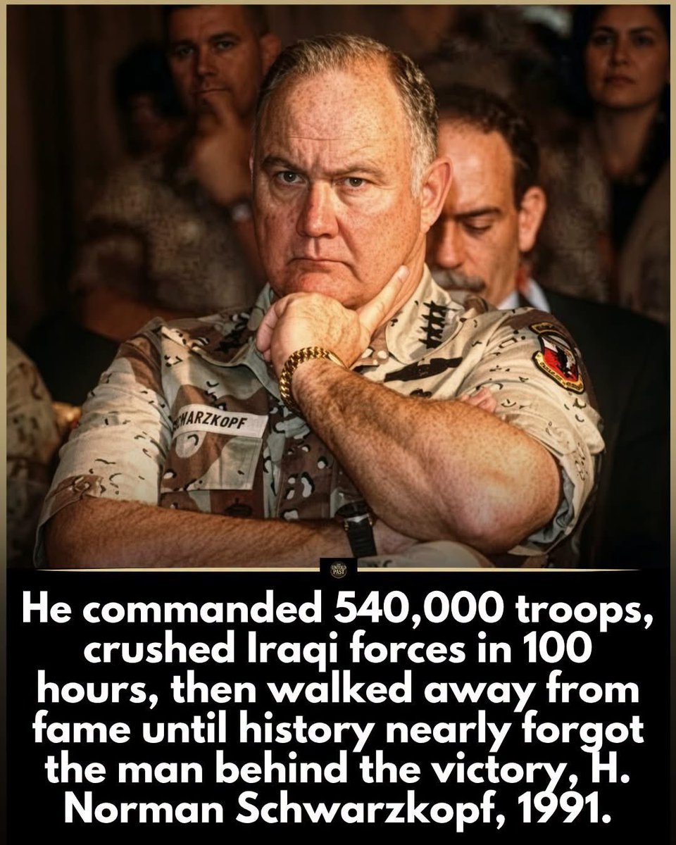 JBMAGA03's tweet photo. Stormin’ Norman.

Commanded 540,000 troops.

Crushed Saddam’s army in 100 hours.

Liberated Kuwait.

Then walked away from the spotlight.

No 20-year occupation.

No political career.

No endless press tour.

Just a mission… then silence.

That’s what a real American general looks like.

We used to produce men like this. 🇺🇸