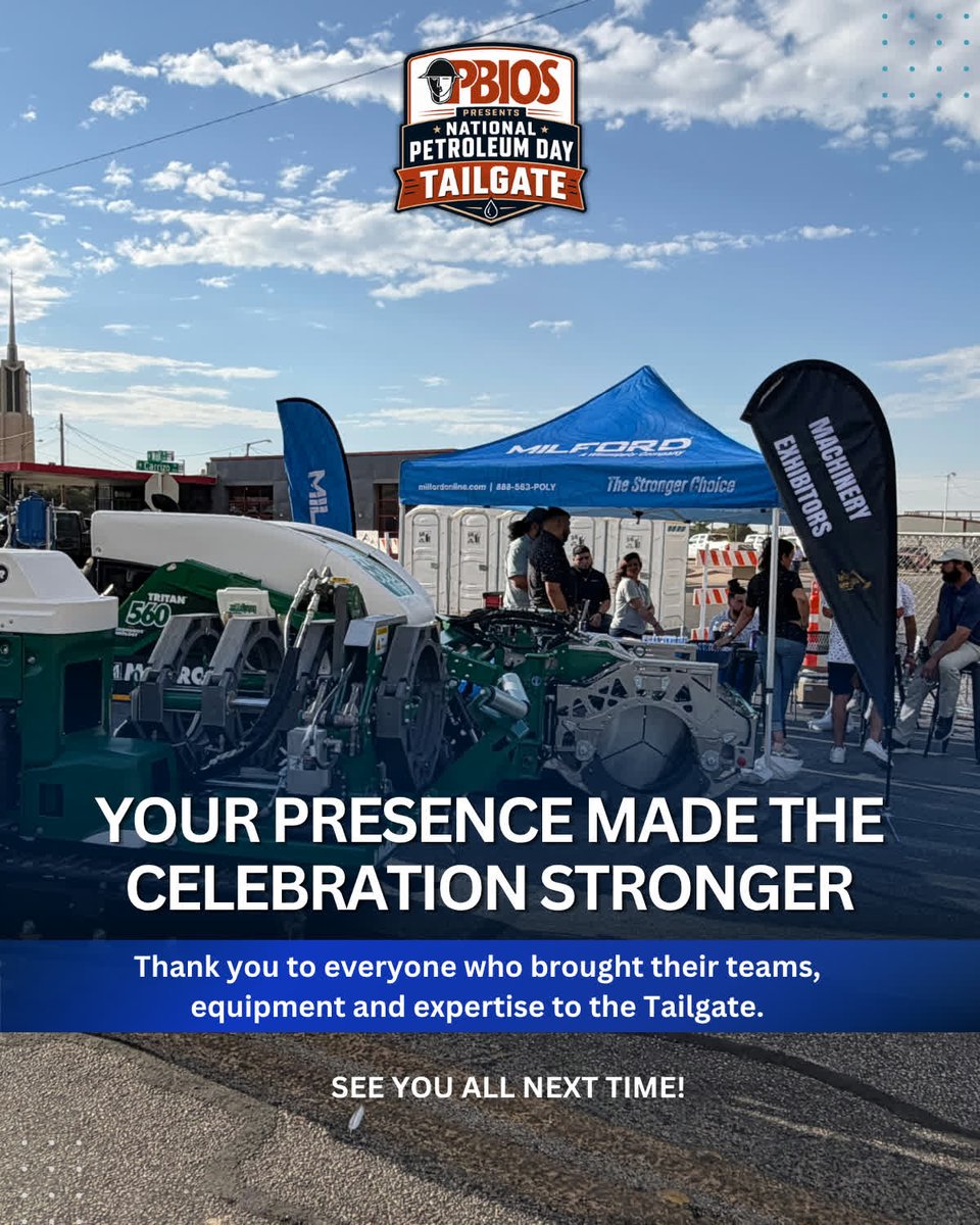 PBIOS's tweet photo. A huge thank you to Milford, Warren CAT, and Lufkin for bringing your equipment, teams, and expertise to the National Petroleum Day Tailgate presented ...
#NationalPetroleumDay #Tailgate #PBIOS #PermianBasin #OilAndGas #EnergyIndustry #MidlandTexas #Oilfield #Innovation #OdessaTX https://t.co/bdEHk5MFJj