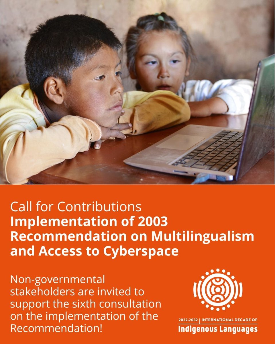 ILDecade's tweet photo. 🌐 Help shape the global picture of multilingualism &amp; digital inclusion!

For the first time, @UNESCO invites stakeholders worldwide to share initiatives making the digital world more multilingual &amp; inclusive—including for #IndigenousLanguages.

👉 https://t.co/RCkMU1UF7k https://t.co/t0tgGcEPAJ