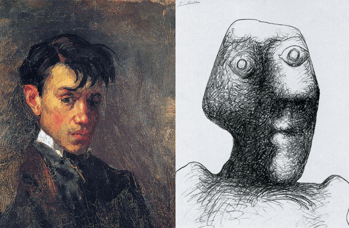 Hi_Imdoinkle's tweet photo. Pablo Picasso before and after smoking labubu vape https://t.co/sYJnXoAYUS