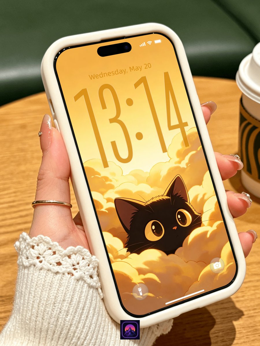 L1Papers's tweet photo. Peek-a-boo from the golden clouds! ☁️✨
Would you let this little cloud kitty guard your phone? 🐾💛

#AIart️️️️️️ #Wallpaper #Lockscreen #goldenlight  #pixelartㅤ https://t.co/Z0YCbvMGs3