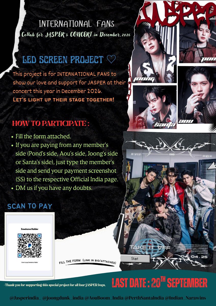 PerthSantaIndia's tweet photo. This is for International fans, 
you guys can also participate by making your contribution via PayPal. You can dm us regarding the JASPER LED Screen Project. Let’s come together and make the JASPER concert truly unforgettable! 🖤✨

#JASPER 
#Santapp https://t.co/PVUv0SwqeJ