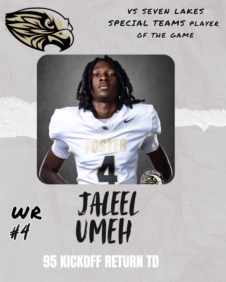 FosterFootball's tweet photo. Week 2 Special Teams Player’s of the Week!! Way to Protect the Nest!! @AthleticsFoster @FosterHSNews @FHSABC_TX https://t.co/D38rx4a7t3