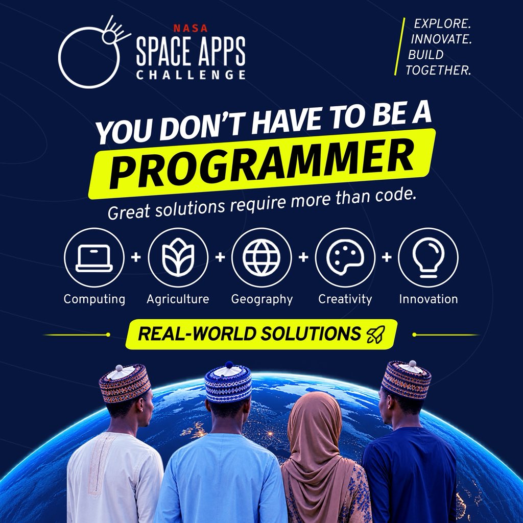 spaceapps_kano's tweet photo. 🚀 YOU DON’T HAVE TO CODE TO MAKE AN IMPACT!

Designers, researchers, creatives, students, storytellers &amp; innovators—your perspective matters. 🌍💡

Bring your skills, join diverse minds, and build real-world solutions together.

#SpaceForEveryone #NASASpaceAppsKano https://t.co/V9Oj0kzpde