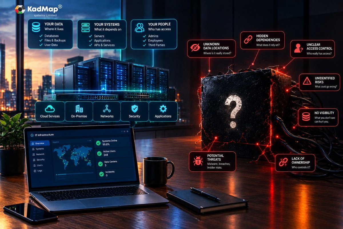 KadMap's tweet photo. The more your business depends on technology, the less you can afford to treat its environment as a black box.

Know where your data lives, know what your systems depend on, and know who controls it.

#KadMap #EnterpriseIT #DataControl #DigitalInfrastructure #Technology https://t.co/UxczLn5Qmx