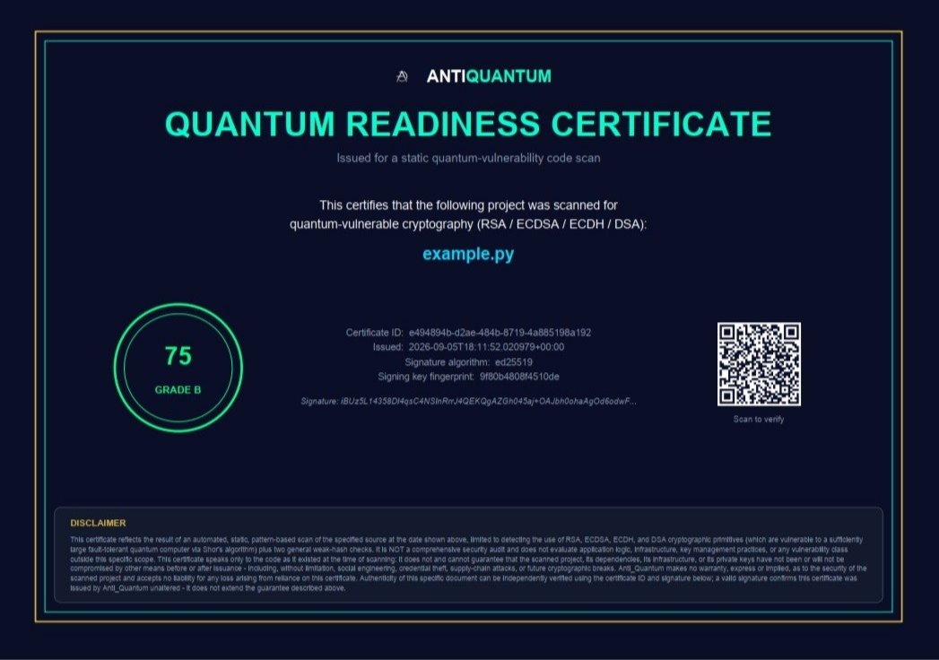 ANTI_QUANTUM's tweet photo. The first audit protocol to find quantum security holes.
Along with a complete report and a valid and verifiable certificate.
It will be available to all projects completely free of charge.
Stay with us...

@ANTI_QUANTUM @MEXC @SolanaFndn #Security #quantum #new_product https://t.co/hQDYEIij1X