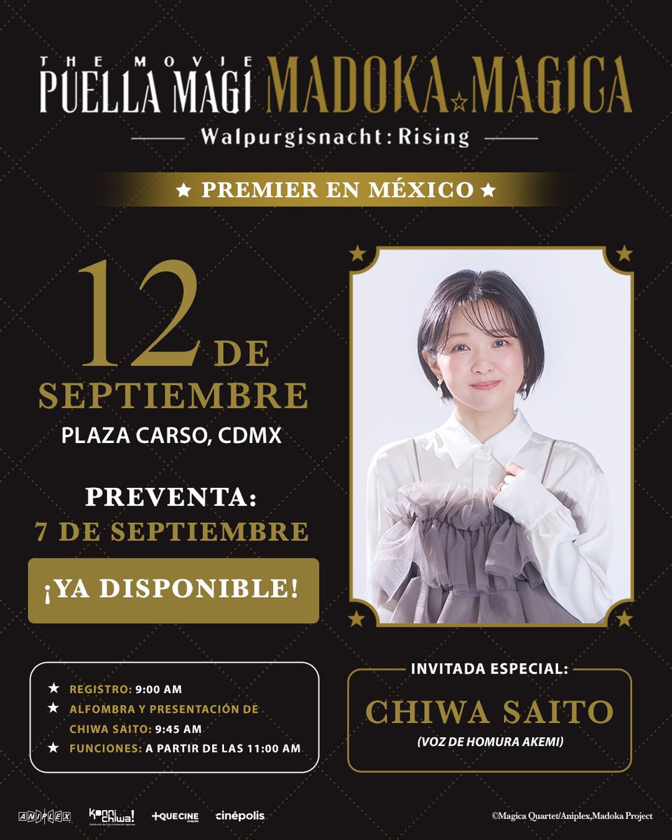 KonnichiwaFest's tweet photo. ¡Prepárate, la preventa para el Evento especial y Premiere de Puella Magi Madoka Magica: Walpurgisnacht: Rising está ya disponible en @Cinepolis !✨

🎟️ Compra tus boletos aquí para el 12 de septiembre aquí:
https://t.co/CICoiTwLbP https://t.co/7B5OpuV5WF