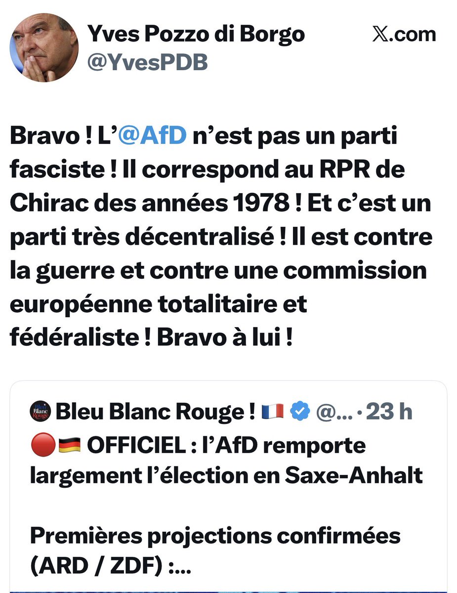 GrandSachoir's tweet photo. Non non Pozzo le clown. On peut reprocher de choses à Chirac. Mais lui n’a jamais sucé du facho. Vivant, il te cracherait à la face. #AFD https://t.co/BhAoTBGPHy