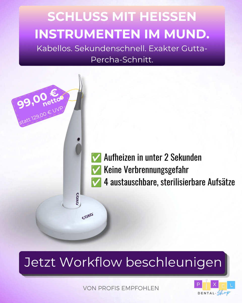 pixel_dental's tweet photo. Offene Flamme am Wurzelkanal? Nicht nötig. 🔥 Der C-Blade Cutter ist in unter 2 Sekunden einsatzbereit, kabellos und sicher im Handling.
⚡ Schnell
⚡ flexibel
⚡ sicher
⚡ sterilisierbare Aufsätze Mehr Ruhe bei der Obturation. #Endodontie #PixelDental #GuttaPercha https://t.co/qSzpShQaP0