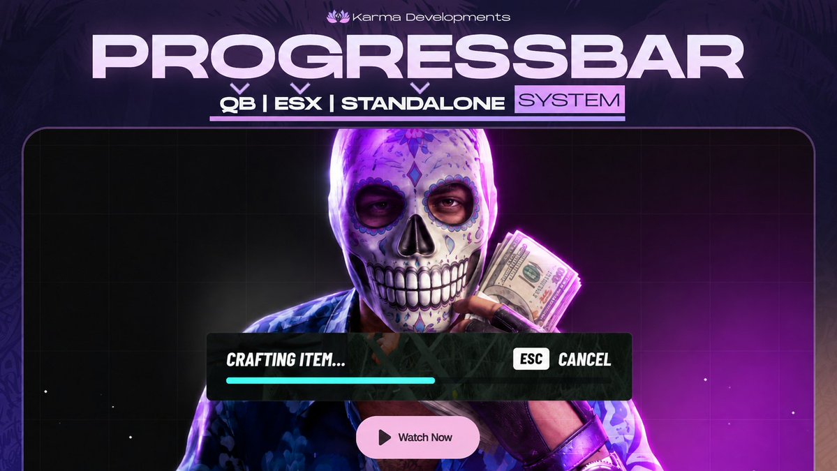 KarmaDevelops's tweet photo. 🚀 We’ve just released our FREE NoPixel V Inspired Progress Bar for your FiveM Server!

Check it out on our YouTube channel and grab it for your server 👇

https://t.co/lus4BGLhzw

#GTA #FiveM #NoPixel #FiveMDev #FiveMResources #GTA5 https://t.co/8PBzGsWVbP