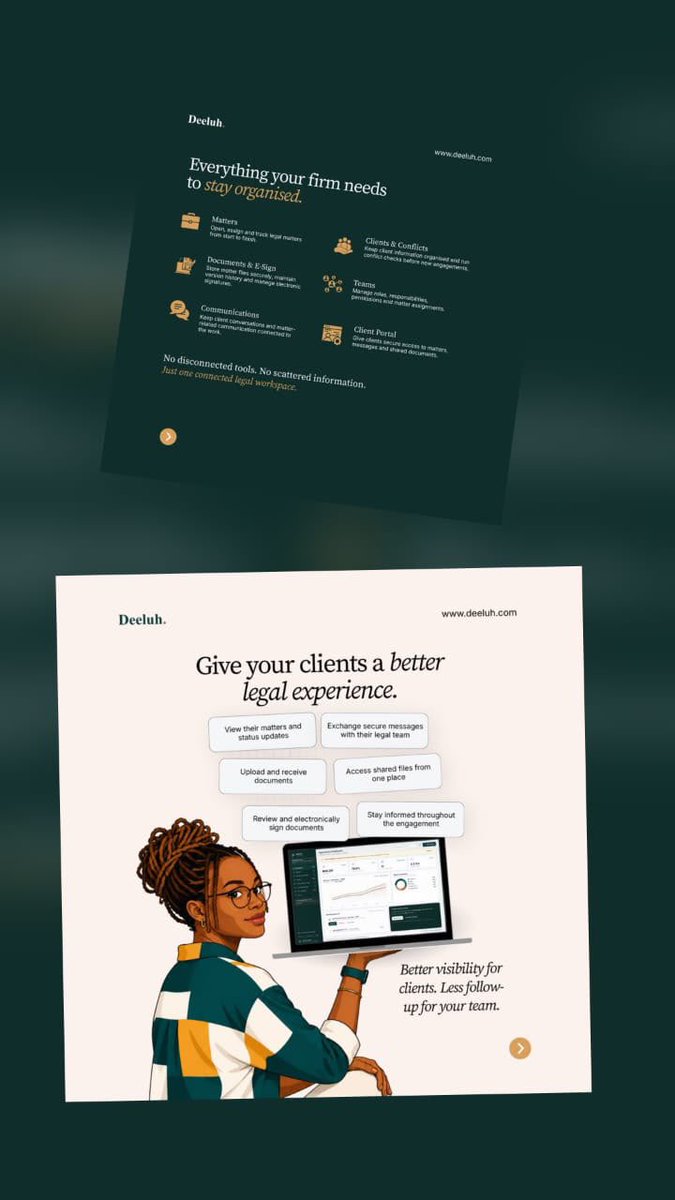 askdeeluh's tweet photo. One workspace , zero scattered info.
Finally everything in one place
 Add clients , Track cases ,work together 
Join Early access today
#Deeluh #legaloperations #modernlawfirm #lawfirm https://t.co/xondEZ6TQQ