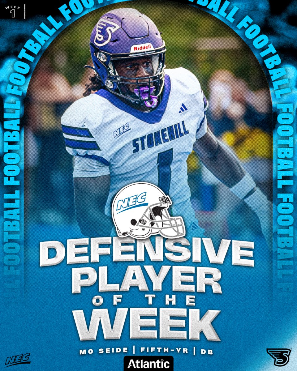 Stonehill fifth-year defensive back Mo Seide is the NEC/Atlantic Tomorrow's Office Defensive Player of the Week (Week One)