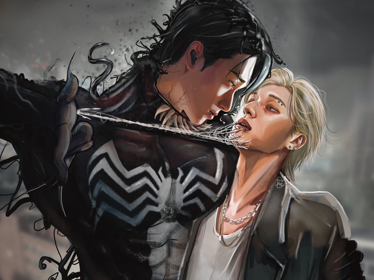 Jodicreatesart's tweet photo. Blonde Wooyoung x Venom-Sannie 

He’s so possessive 

#woosan #ateez #fanart #venom #wooyoung #san https://t.co/KYZddxLbU8