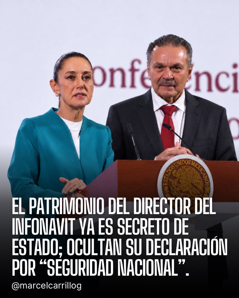 marcelcarrillog's tweet photo. Miren nada más: el patrimonio de Octavio Romero Oropeza, director del Infonavit y antes director de Pemex, ya se convirtió prácticamente en secreto de Estado.

El mismo personaje que administra el ahorro para la vivienda de millones de trabajadores se negó a publicar su declaración patrimonial, por lo que ahora mantienen bajo llave sus propiedades, cuentas bancarias, vehículos, inversiones, empresas y hasta sus ingresos.

En su última declaración pública reconoció una casa, dos departamentos, dos terrenos y más de cuatro millones de pesos en ingresos durante 2024. ¿Qué cambió desde entonces y qué es lo que ahora no quiere que conozcan los mexicanos?

Estos delincuentes llegaron prometiendo transparencia y terminaron escondiendo hasta cuánto tienen. Para Morena, conocer el patrimonio de sus funcionarios es peligroso; que ellos administren el dinero de los trabajadores, aparentemente no.