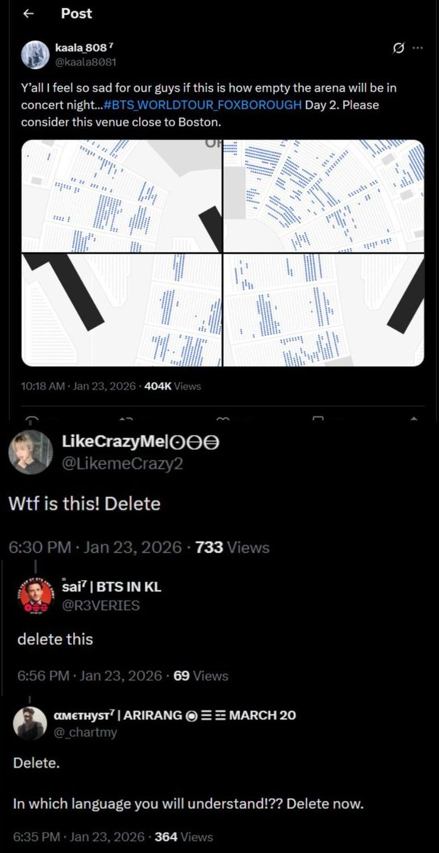 Bangbongc's tweet photo. DELETEEEEEE!! LMAO
Hybe payola lying about the sold out tour of BoTS #btsdisband https://t.co/tYaDhI3g8h