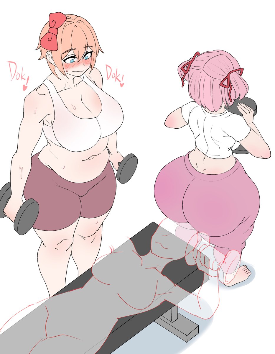 ytrall1's tweet photo. Natsuki (DDLC) is doing squat，and Sayori finds the perfect spot to do her bench press. WIP https://t.co/5MMPniBOrz