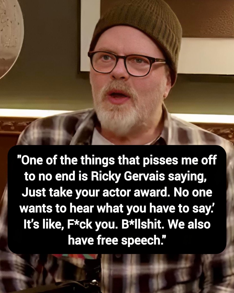 DavidJHarrisJr's tweet photo. Rainn Wilson: "One of the things that pisses me off to no end is Ricky Gervais saying, ‘Just take your actor award. No one wants to hear what you have to say.’ It’s like, F*ck you. B*llshit. We also have free speech."

Thoughts? https://t.co/hSRDAeJAMP