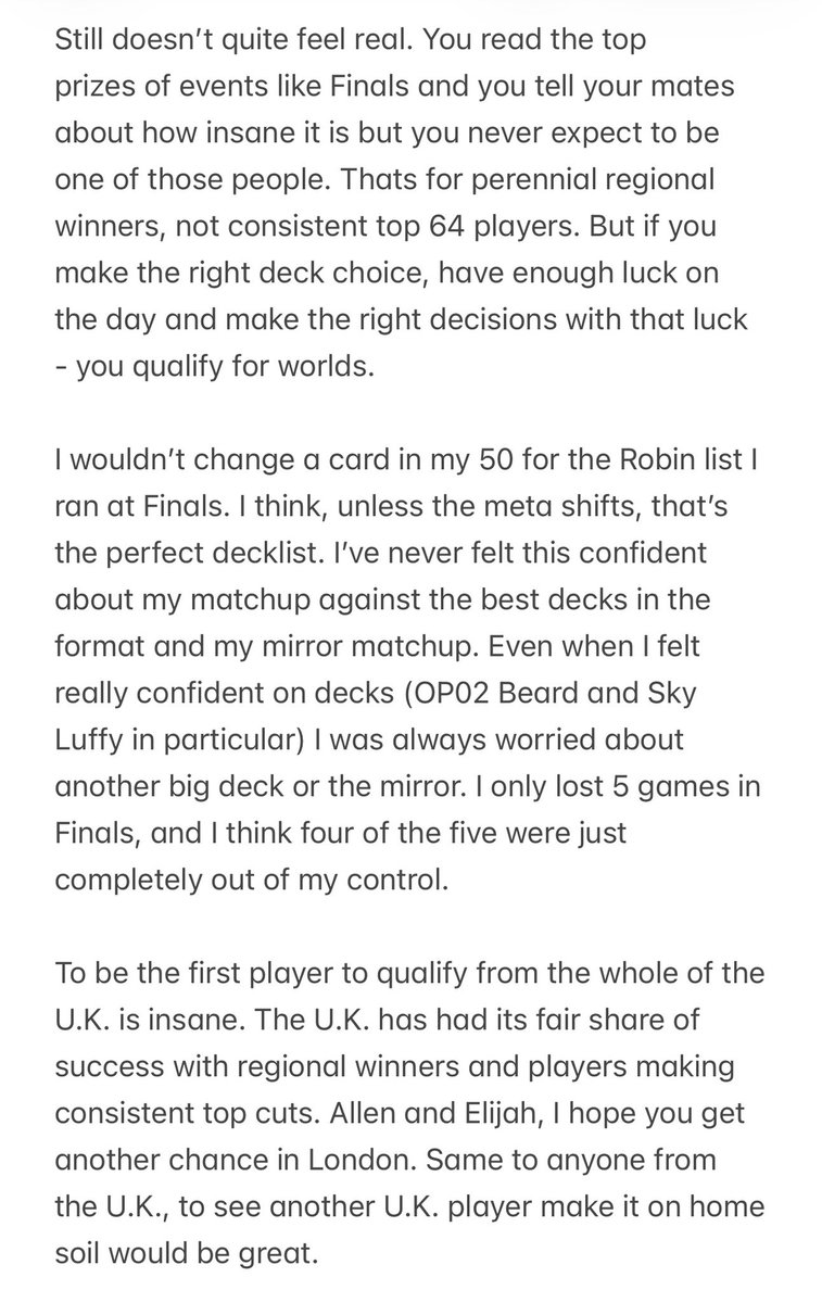 ZiiaaaacOPTCG's tweet photo. Back in the U.K. and wanted to write down some thoughts and some thanks. It truly is insane that I’ve qualified for worlds, and I genuinely don’t believe that happens without all the people who helped me prepare for this tournament and helped me during the tournament. https://t.co/88I1QqO591