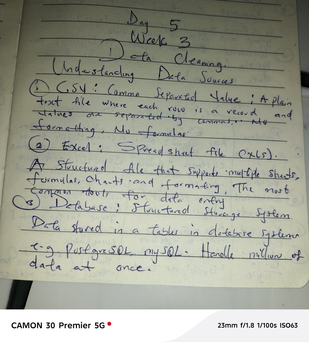 DatabyIdris's tweet photo. Day 5 Week 3 of my Data Analytics journey

I’m starting to realize that analyzing data is not just about knowing Excel formulas.

The quality of the data you start with can affect everything that comes after it.

Today, I was introduced to Data Cleaning and learned why analysts https://t.co/mPmFfVKWKy