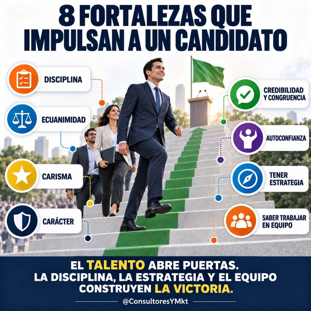 ConsultoresyMkt's tweet photo. El talento abre puertas, pero no gana solo. 🗳️🎯
Disciplina, carácter, credibilidad, estrategia y equipo convierten una candidatura en una opción competitiva.
Las fortalezas reales no se presumen: se demuestran en campaña. 💪📣
#ComPol https://t.co/zPQnsqYb7z