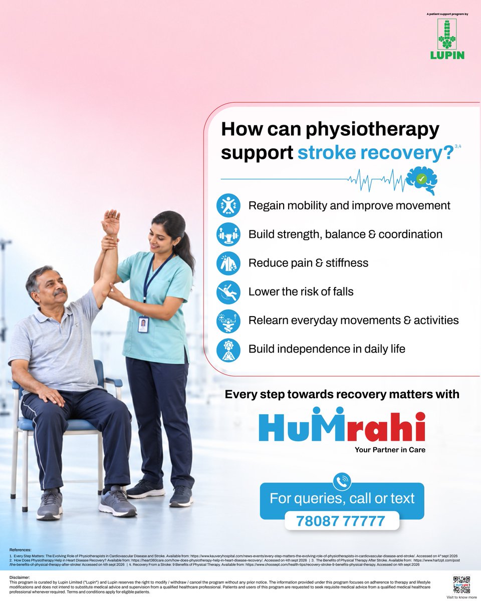 HumrahiCare's tweet photo. Better health starts with the right support.

Physiotherapy supports heart health &amp; stroke recovery, helping rebuild strength and independence.

This World Physiotherapy Day, supporting better health &amp; recovery with Humrahi, your partner in care.🤝

🔗Link in bio | 📞7808777777 https://t.co/e0l83CLlAf
